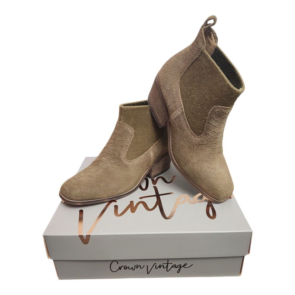 New Crown Vintage Giancita Women's Leather Snake Ankle Boots Size‎ 7.5 Camel